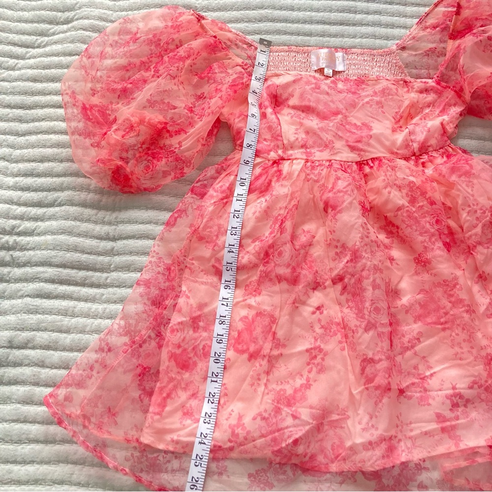 Audrey Parks + Francesca’s Rose Organza Puff Sleeve Babydoll Dress size M - Picture 4 of 6